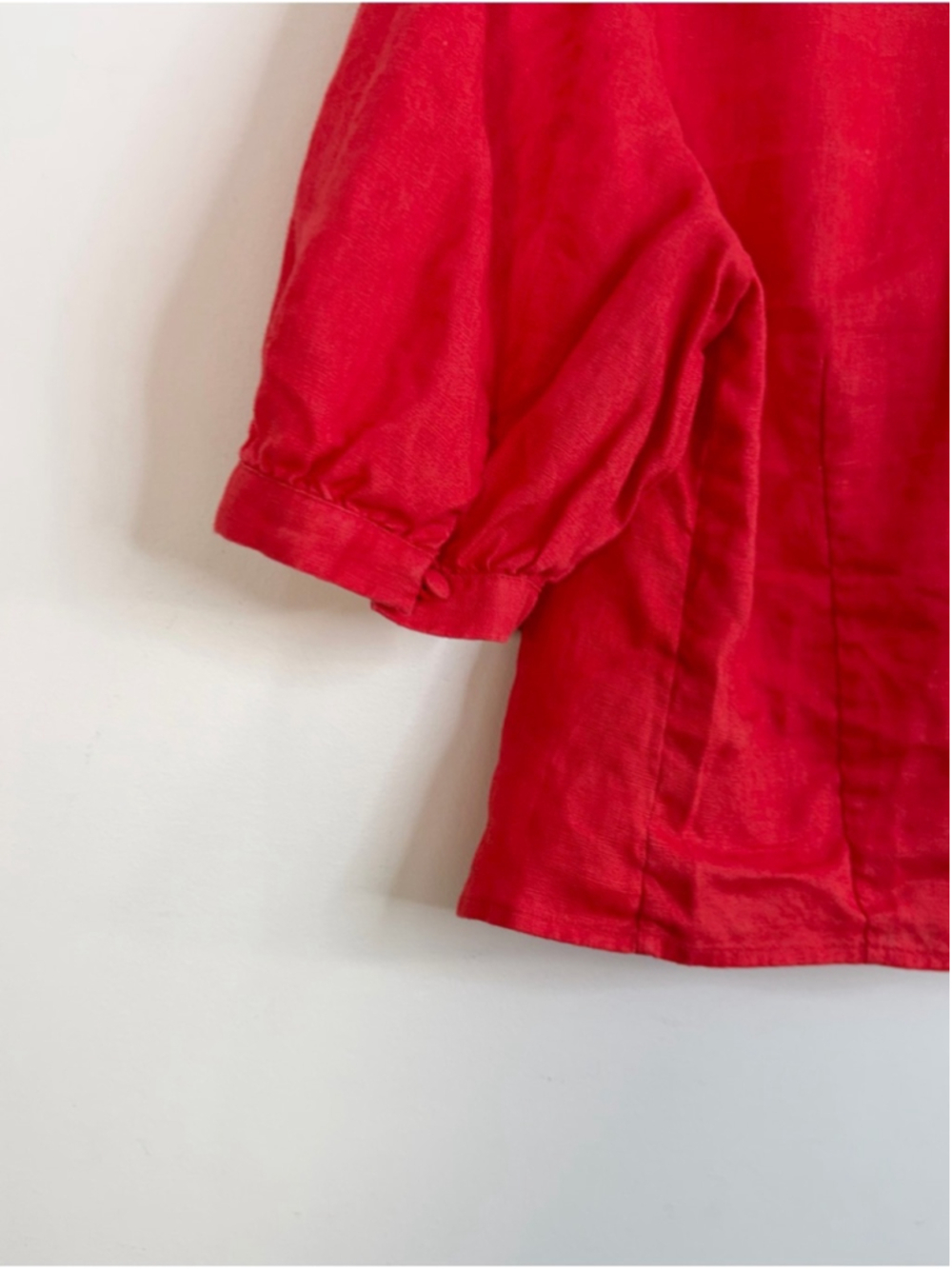 & Other Stories pure linen red cropped tie front knot puff sleeve top EU 38 - Picture 11 of 17